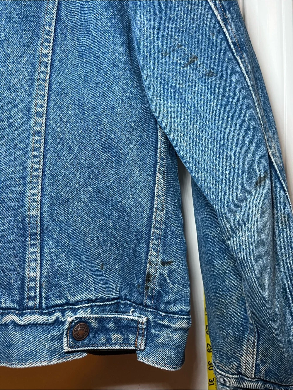 Plain Pockets Vintage Classic Blue Denim Jean Jacket with Cream Sherpa Lining